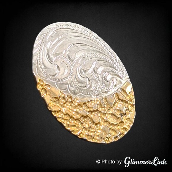 Oval Two Tone Etched Swirl & Nugget Bolo Slide - Picture 2 of 9